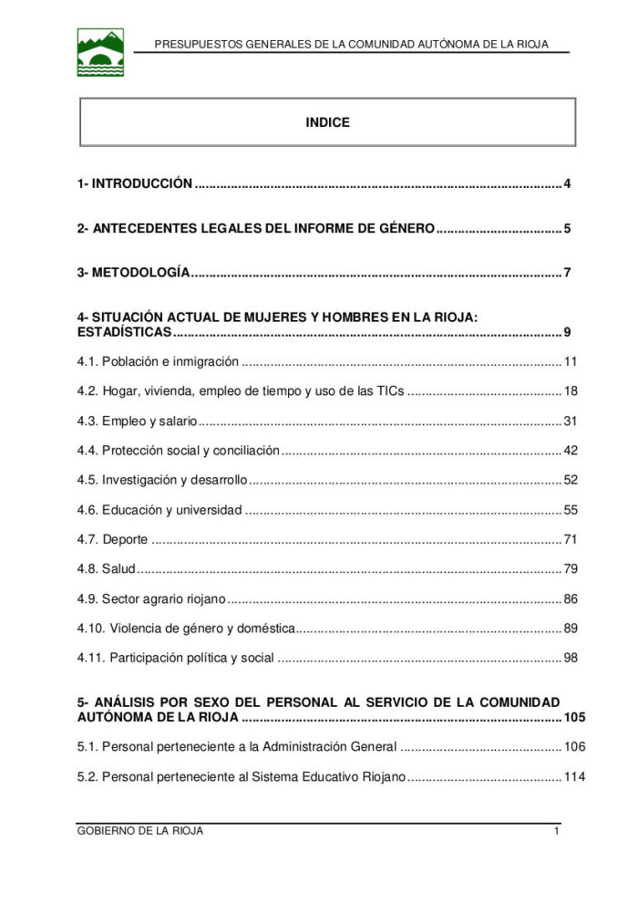 Informe de Impacto de Género del Proyecto de Ley de los Presupuestos Generales de La Rioja 2016