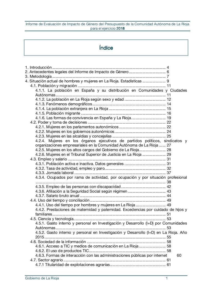 Informe de Impacto de Género del Proyecto de Ley de los Presupuestos Generales de La Rioja 2018