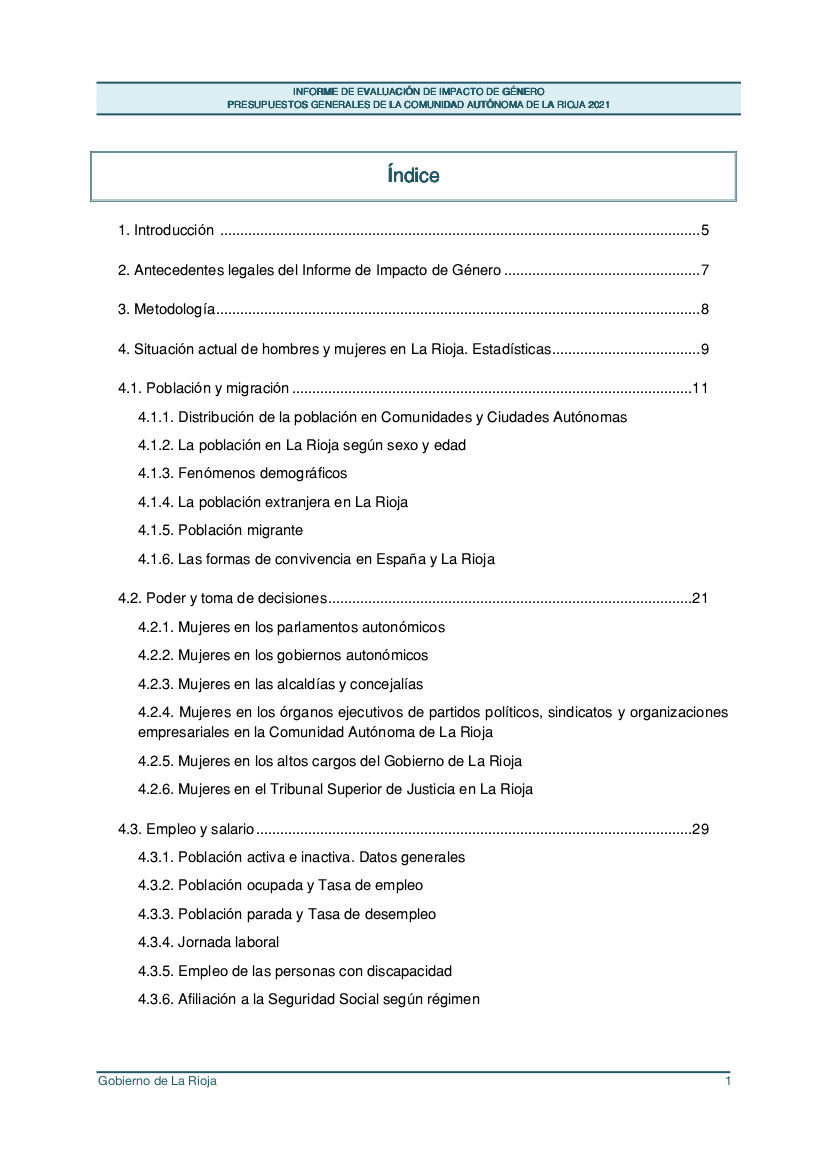 Informe de Impacto de Género del Proyecto de Ley de los Presupuestos Generales de La Rioja 2021