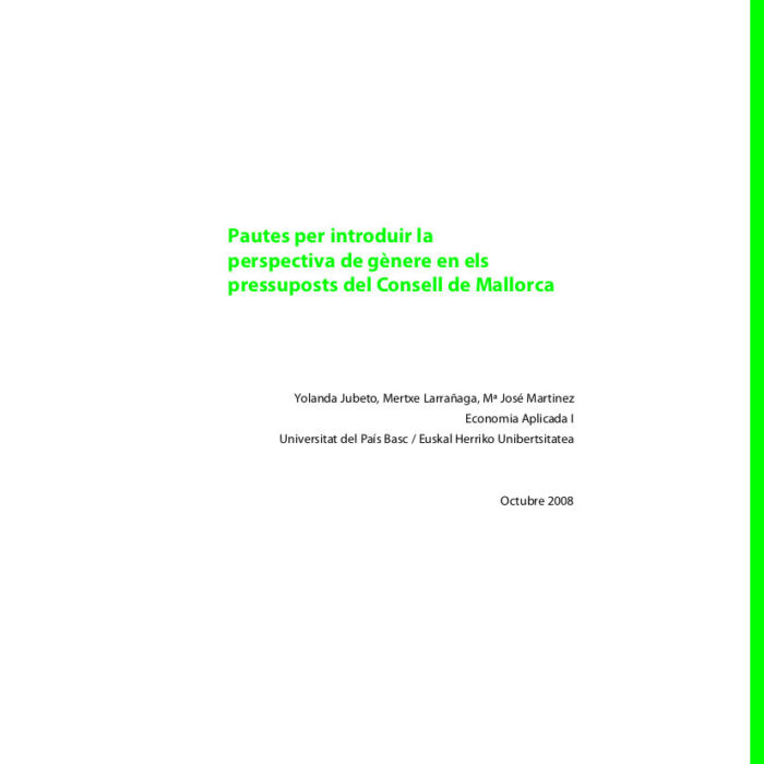 Pautes per introduir la perspectiva de gènere en els pressuposts del Consell de Mallorca pautes-per-introduir-la-perspectiva-de-genere-en-els-pressuposts-del-consell-de-mallorca
